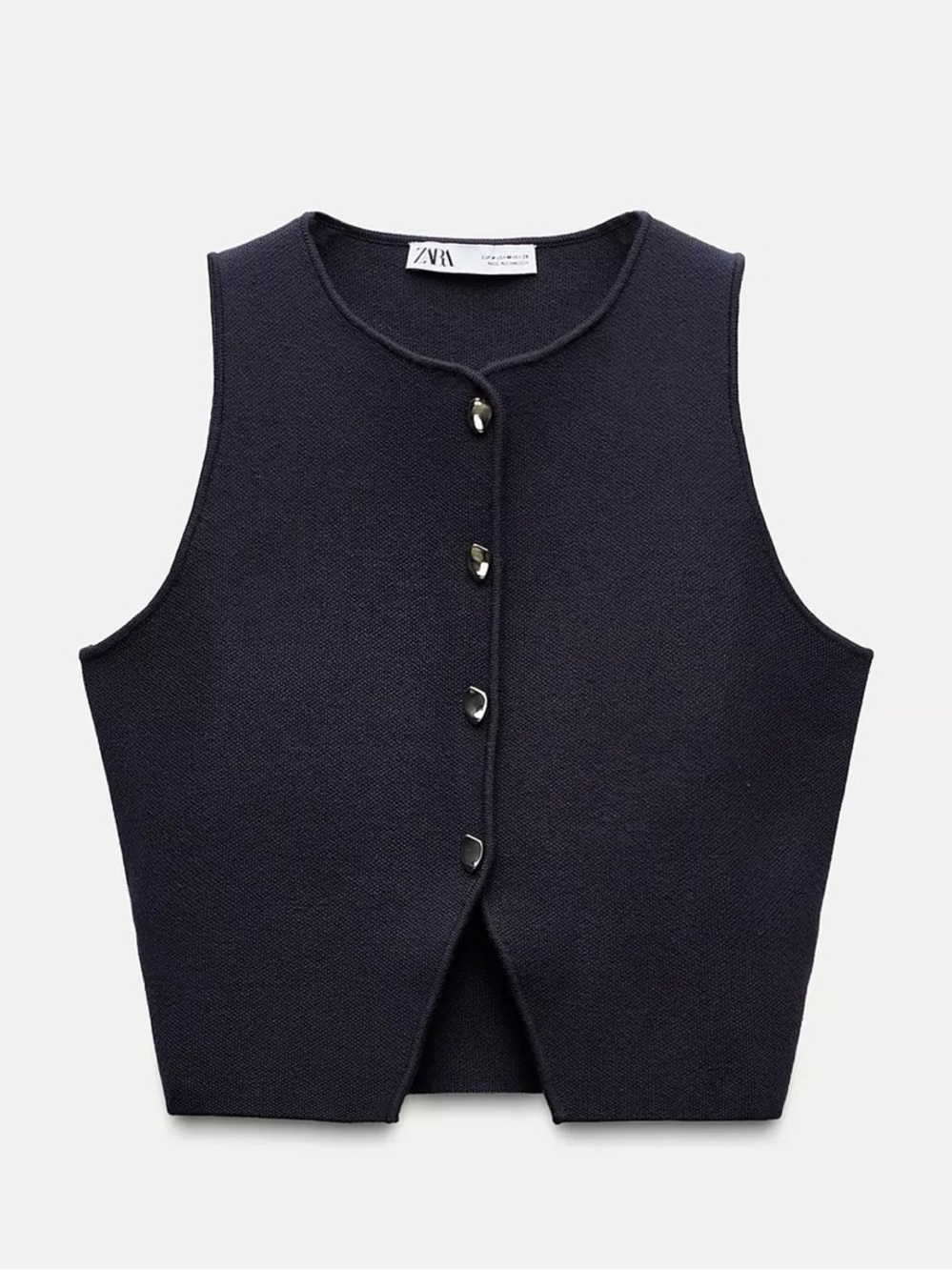 Zara Dark Navy Textured Sleeveless Button Vest